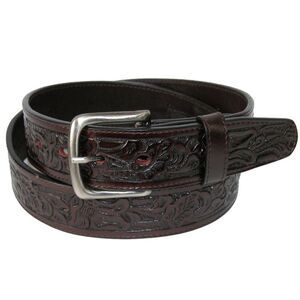 CTM Embossed Leather Money Belt with Removable Buckle